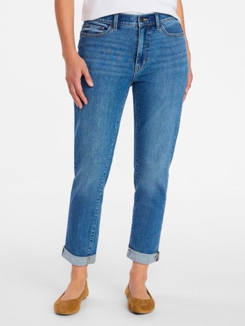 Time and Tru Dark Blue Mid Rise Boyfriend Jeans Cuffed Medium Wash Size 16 NWT